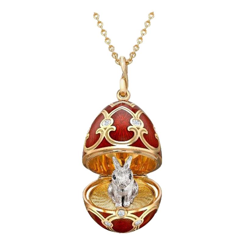 Fabergé Yellow Gold Red Guilloché Enamel Year of the Rabbit Locket 1151FP2508