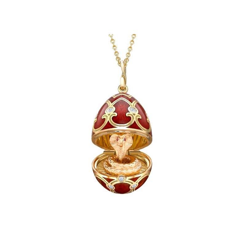 Round Cut Fabergé Yellow Gold Red Guilloché Enamel Year of the Snake Locket 1151FP2507