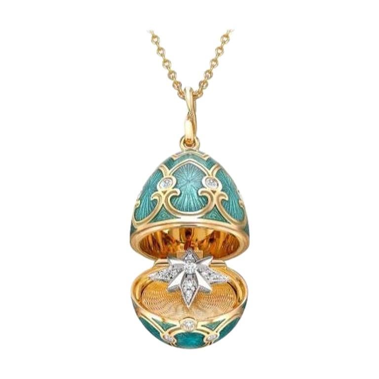 Fabergé Yellow Gold Teal Guilloché Enamel En Tremblant Star Locket 1151FP2545