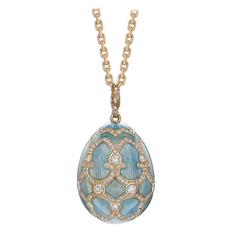 Fabergé Yellow Gold Turquoise Guilloché Enamel Grand Egg Pendant 1161FP2130