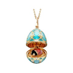 Fabergé Yellow Gold Turquoise Guilloché Enamel Ladybird Locket 1151FP1905