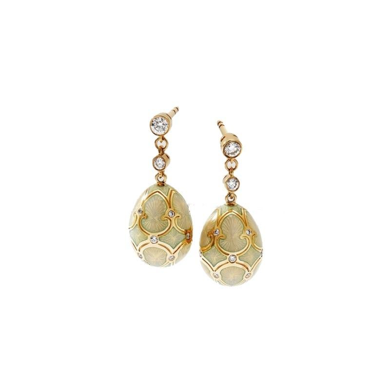 Fabergé Heritage Yellow Gold White Guilloché Enamel
Egg Drop Earrings.
18k rose gold
36 round white diamonds 0.45cts (G VS+) egg
size 14mm
387EA1448