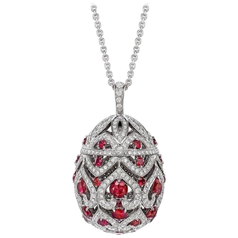 Fabergé Imperial Zenya White Gold & Ruby Egg Pendant For Sale