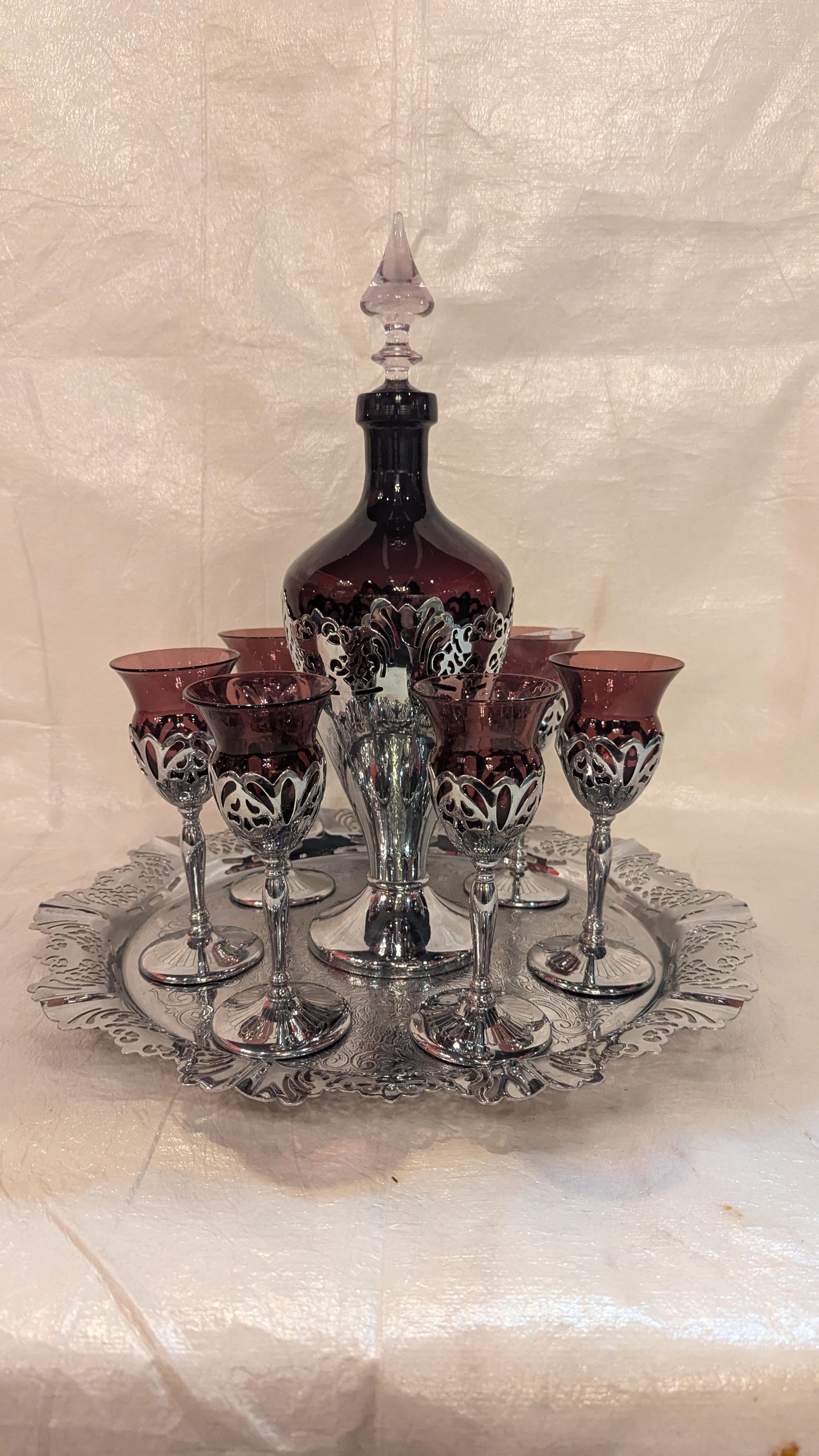 American Faberware and Cambridge Glass Decanter Set For Sale