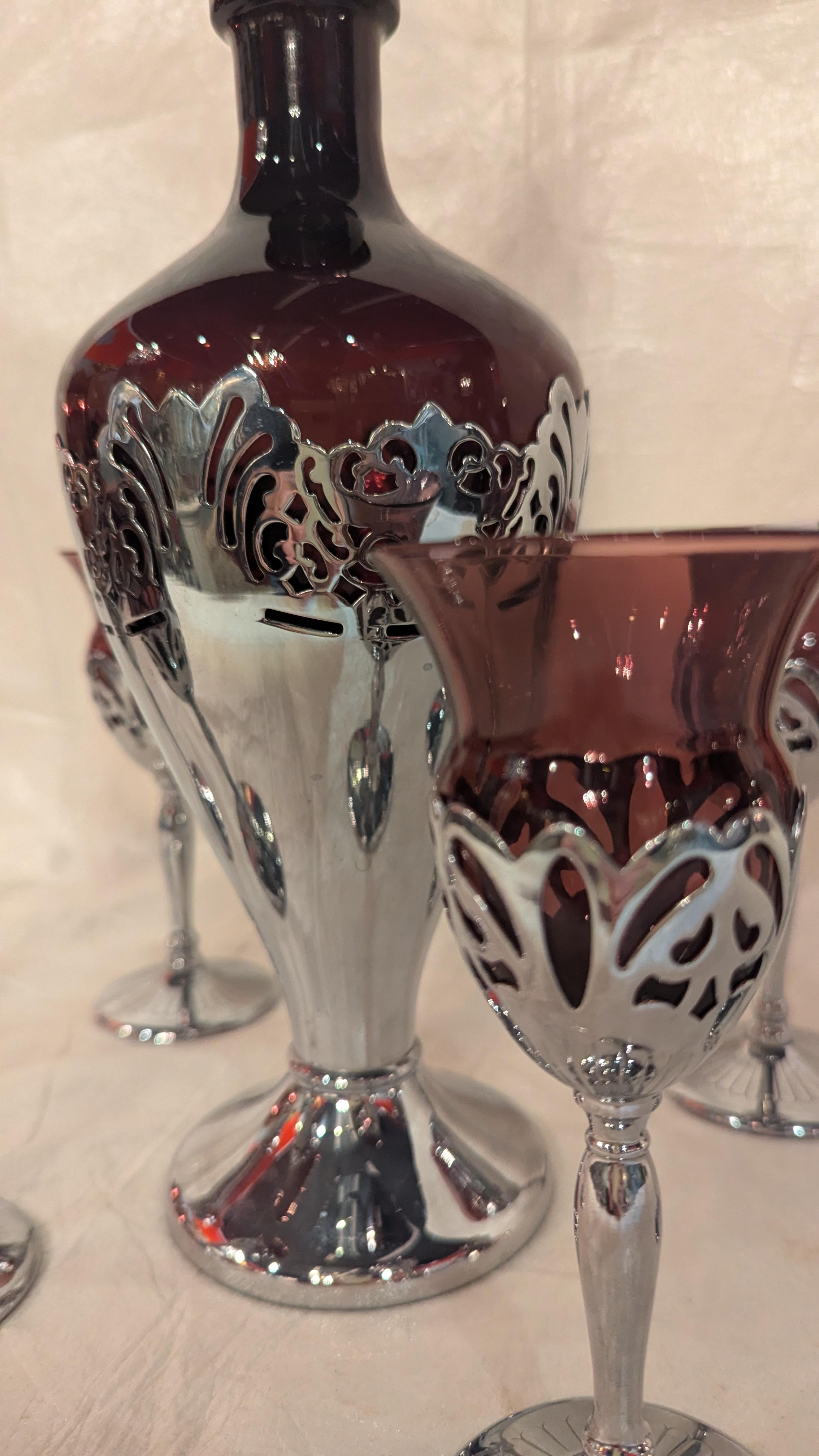 Metal Faberware and Cambridge Glass Decanter Set For Sale