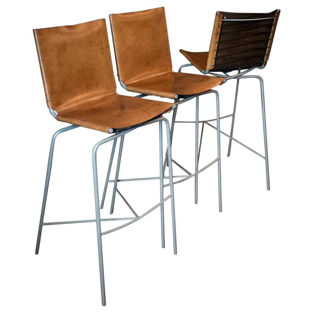 Fabiaan Van Severan Leather Bar Stool, 3 Available, Belgium, 1980
s