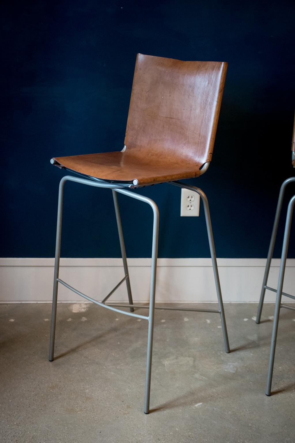 Late 20th Century Fabiaan Van Severan Leather Bar Stools, Set of 3