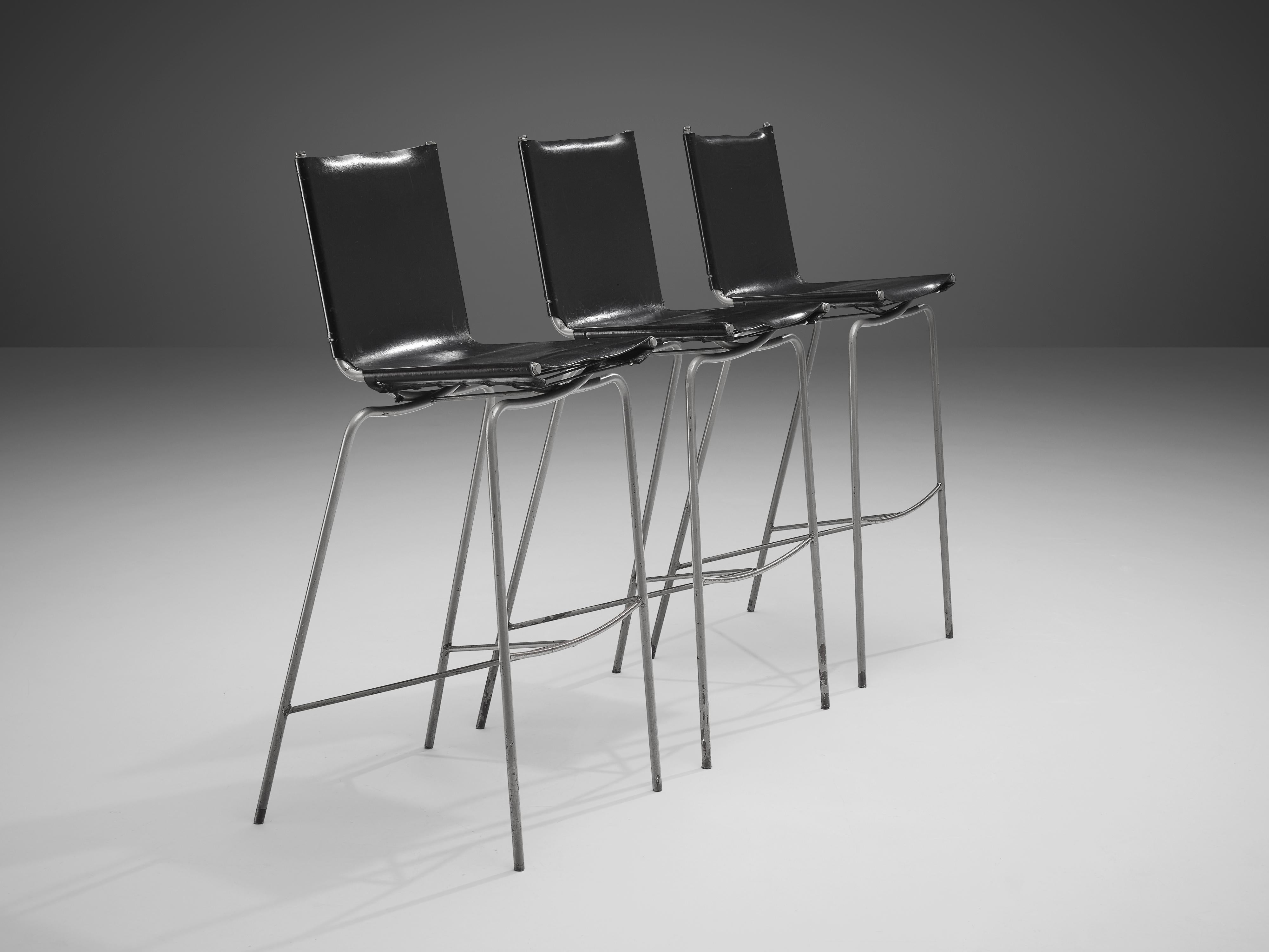 Fabiaan Van Severen Bar Stools in Patinated Black Leather For Sale 3