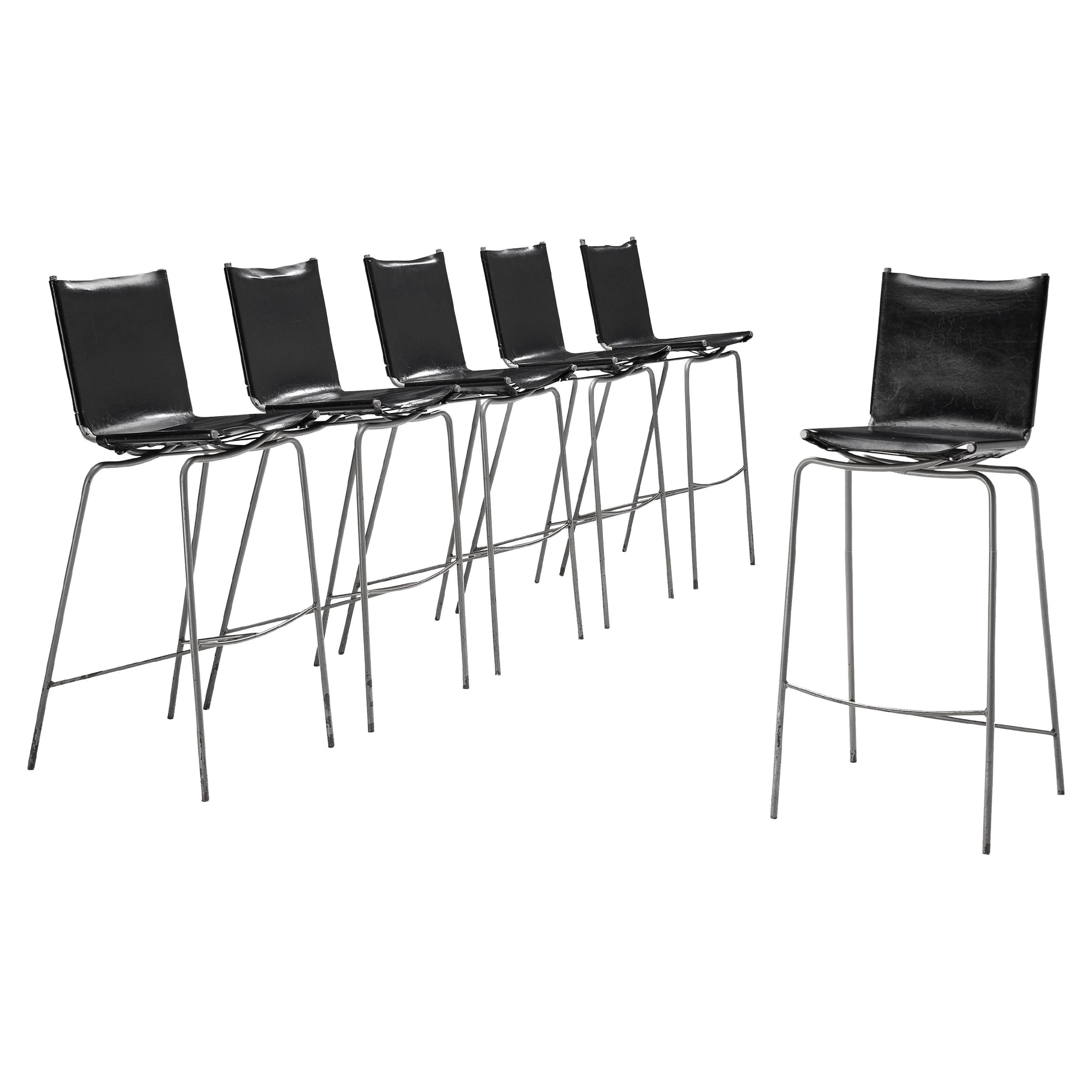 Fabiaan Van Severen Bar Stools in Patinated Black Leather