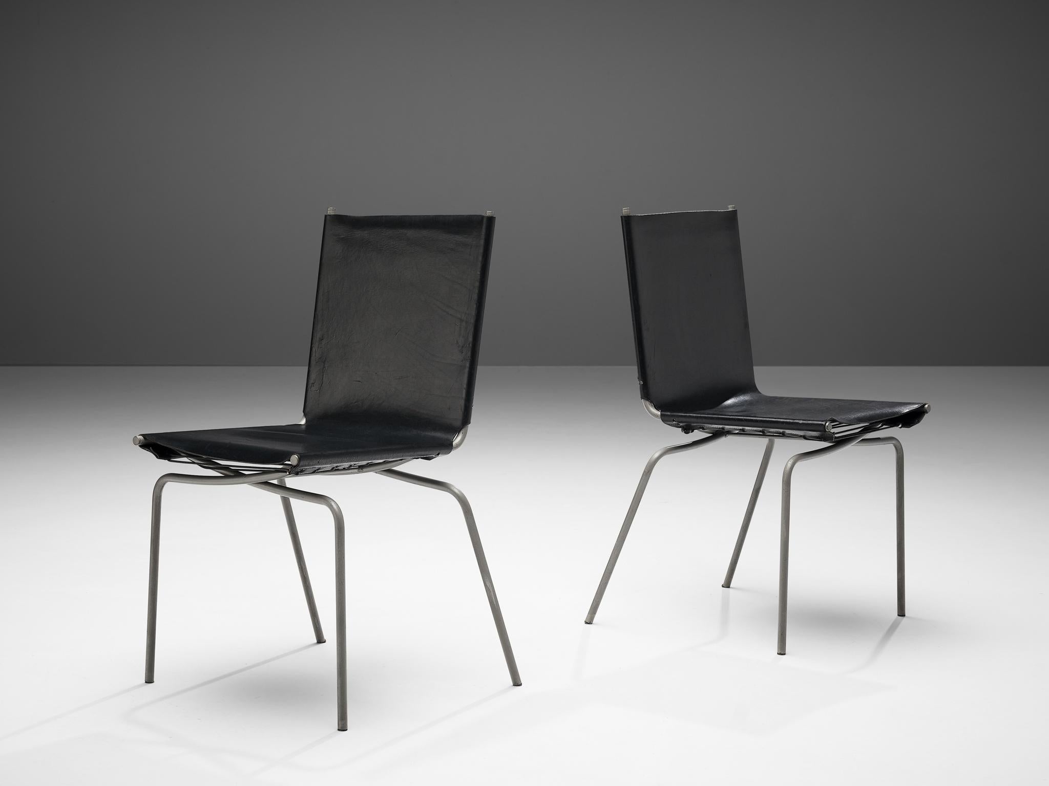 Fabiaan Van Severen Dining Chairs in Black Leather For Sale 3