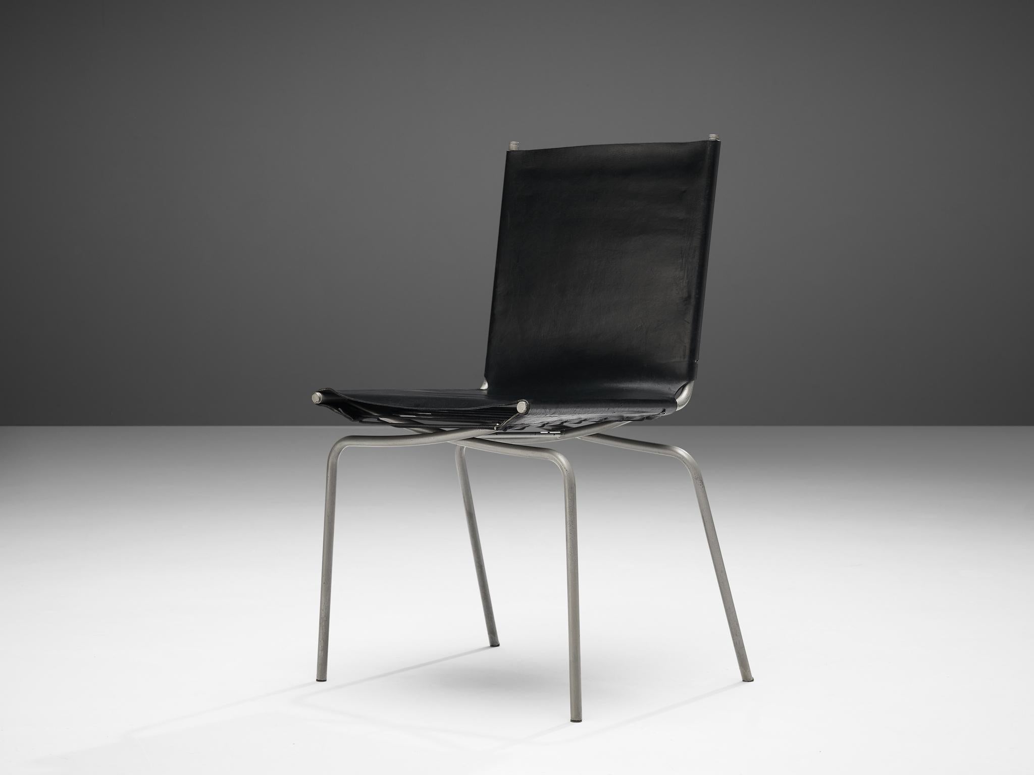 Fabiaan Van Severen Dining Chairs in Black Leather In Good Condition For Sale In Waalwijk, NL