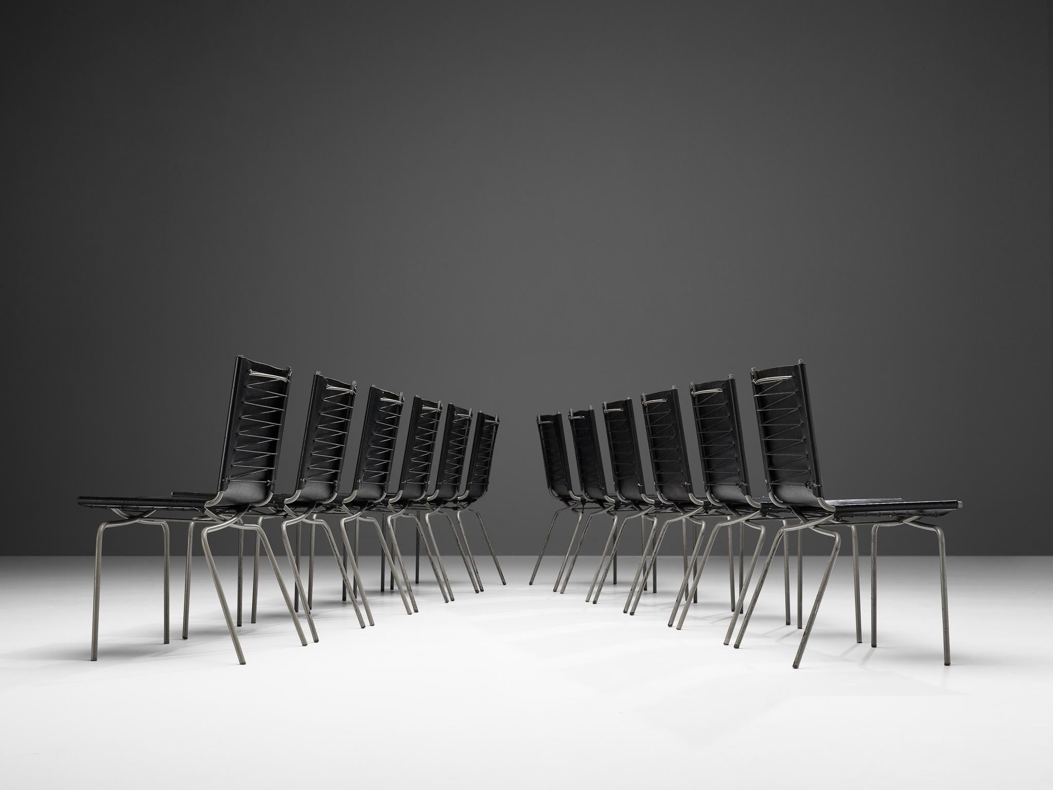 Late 20th Century Fabiaan Van Severen Dining Chairs in Patinated Black Leather