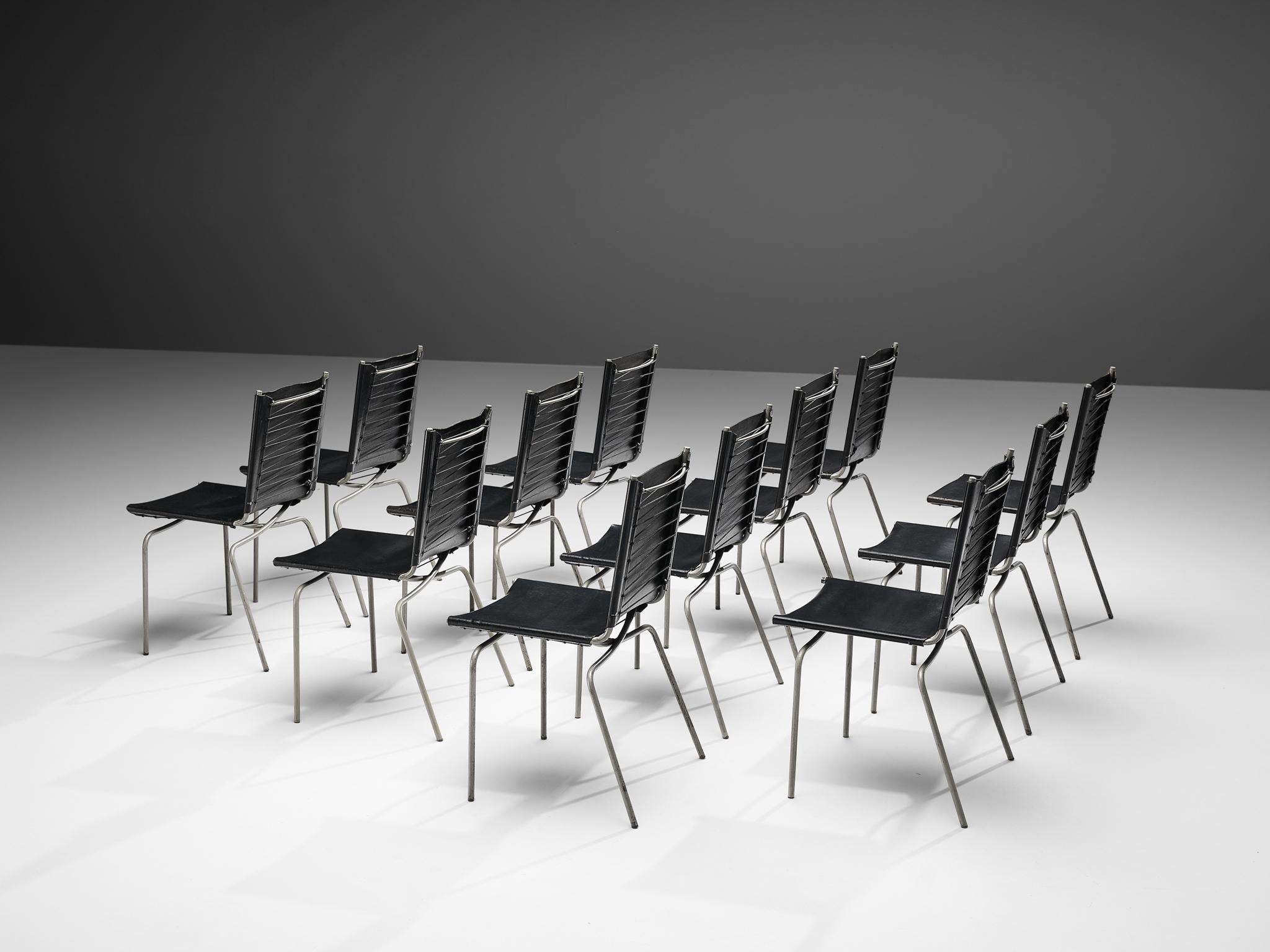 Fabiaan Van Severen Set of Dining Chairs in Black Leather For Sale 1