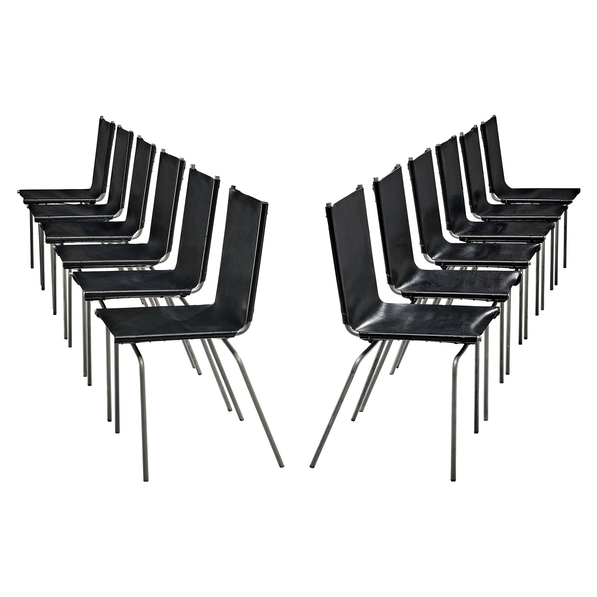 Fabiaan Van Severen Set of Dining Chairs in Black Leather For Sale