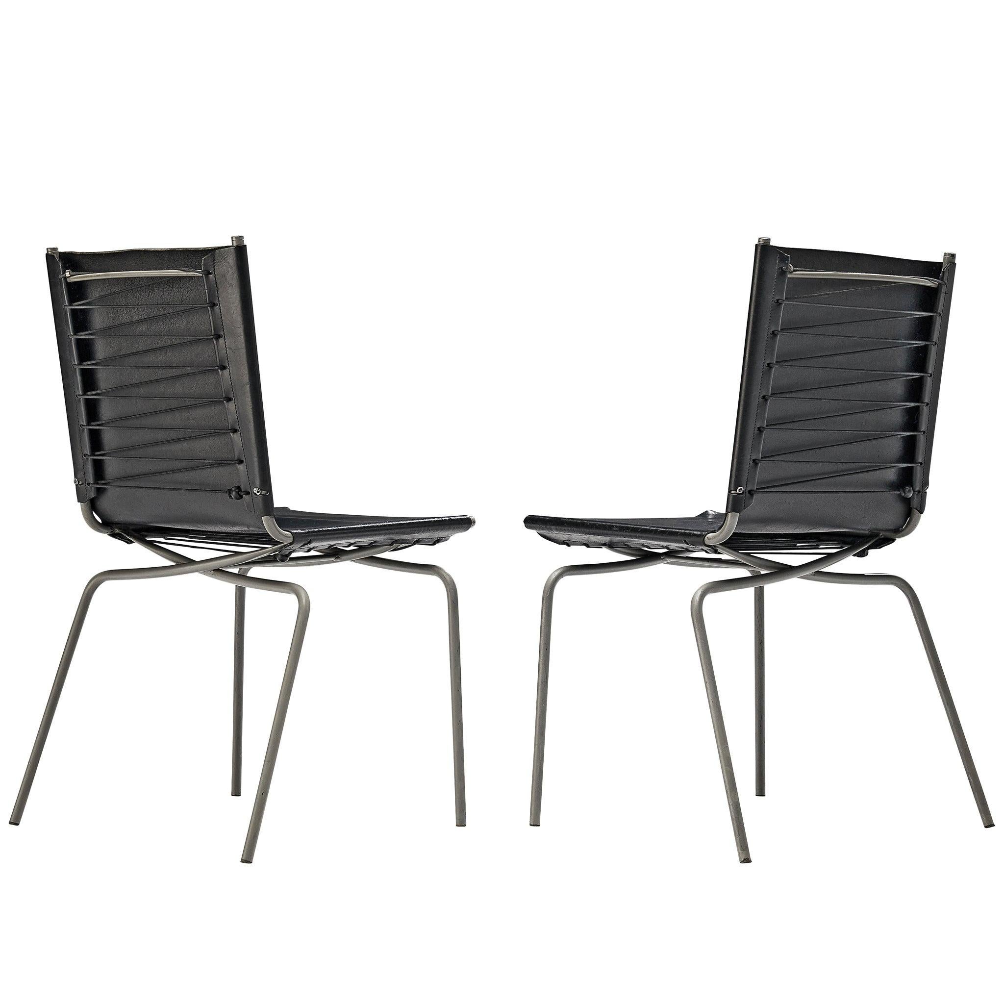 Fabiaan Van Severen Dining Chairs in Patinated Black Leather