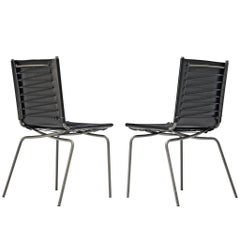 Vintage Fabiaan Van Severen Dining Chairs in Black Leather