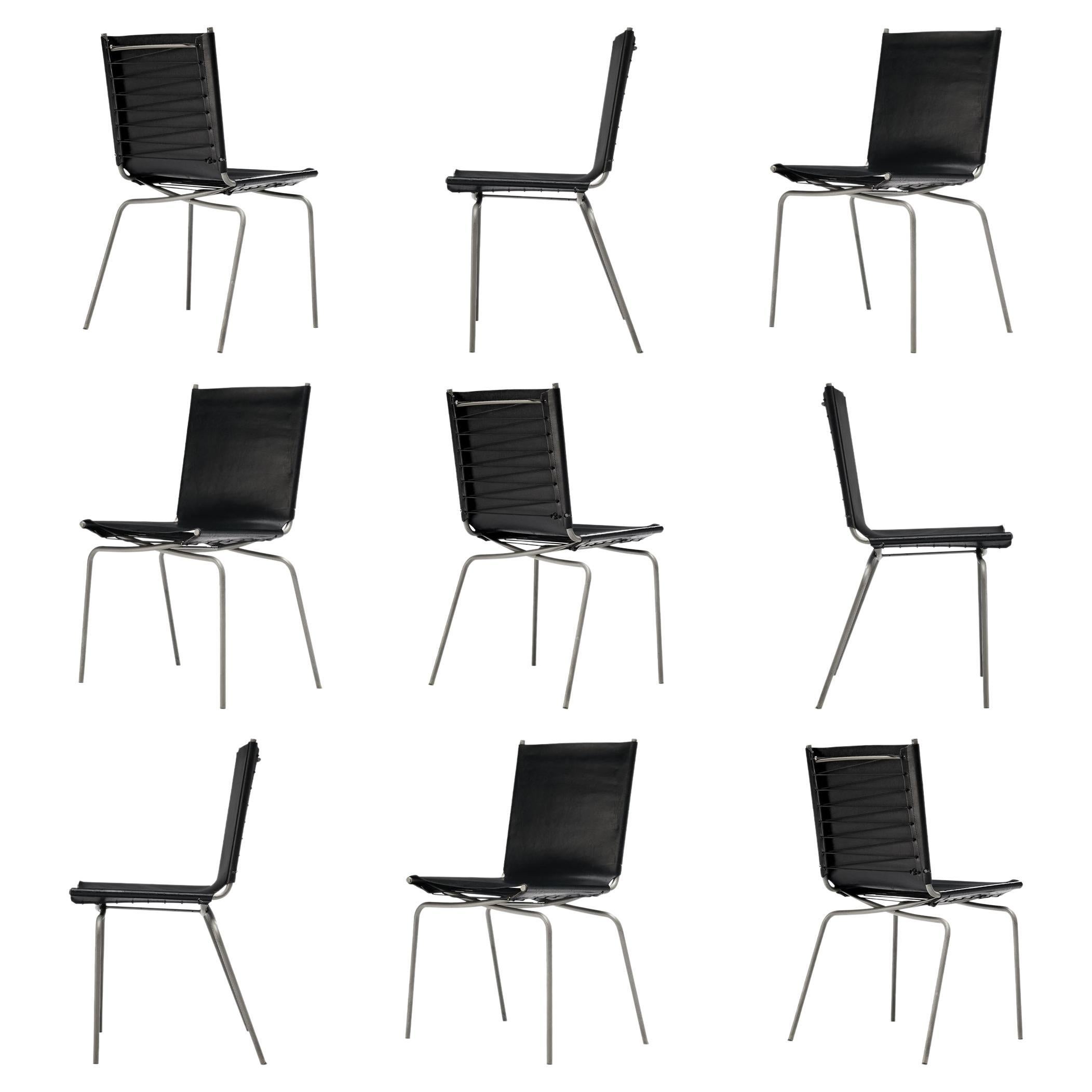 Fabiaan Van Severen Dining Chairs in Patinated Black Leather