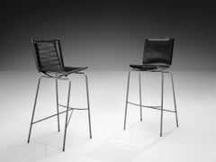 Fabiaan Van Severen Pair of Bar Stools in Patinated Black Leather