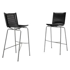 Fabiaan Van Severen Pair of Bar Stools in Patinated Black Leather