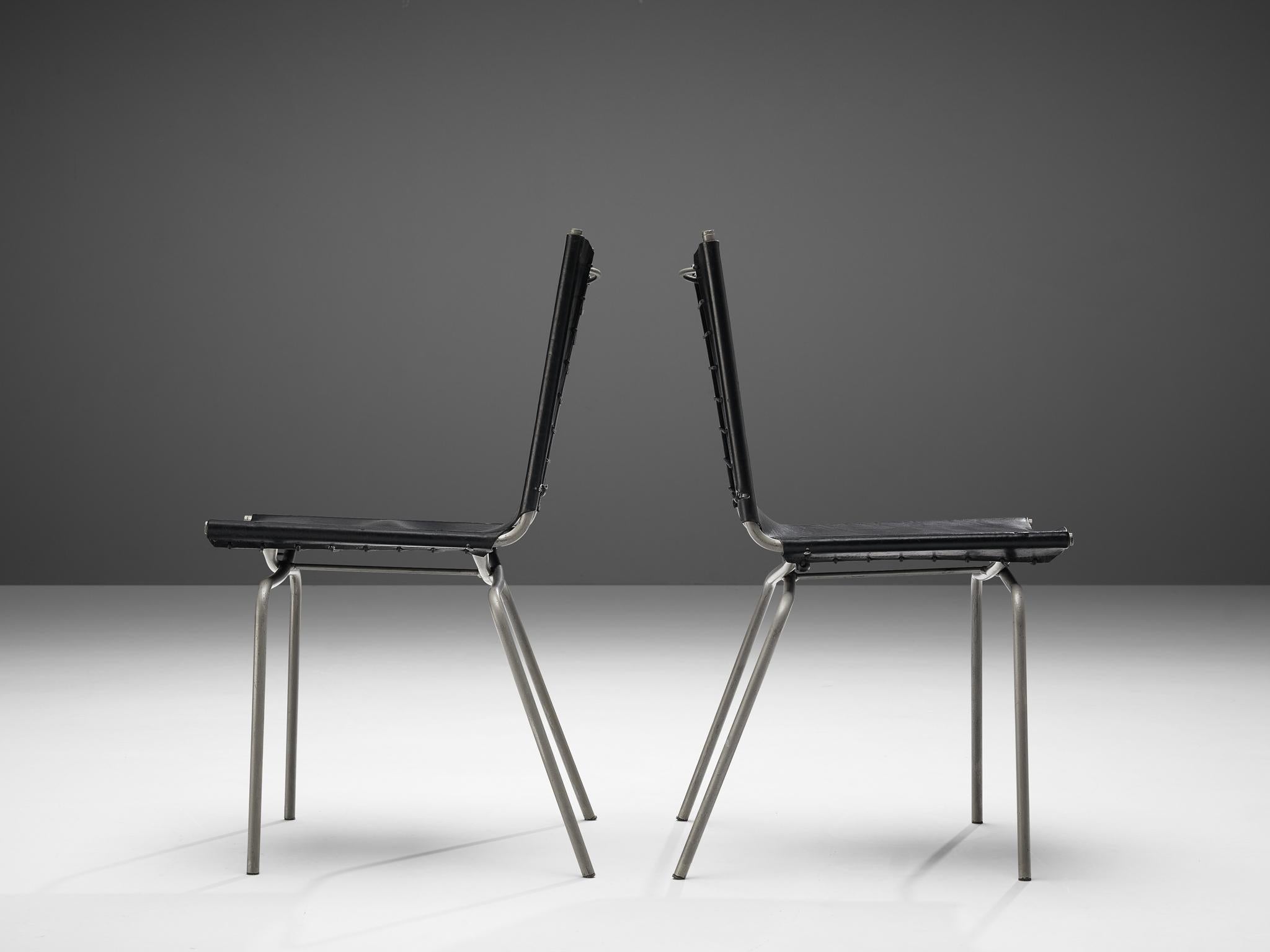 Fabiaan Van Severen Pair of Dining Chairs in Black Leather In Good Condition For Sale In Waalwijk, NL