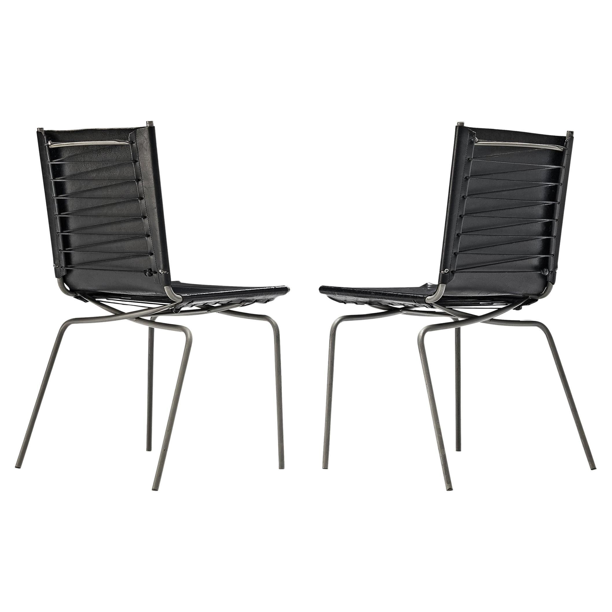 Fabiaan Van Severen Pair of Dining Chairs in Black Leather For Sale