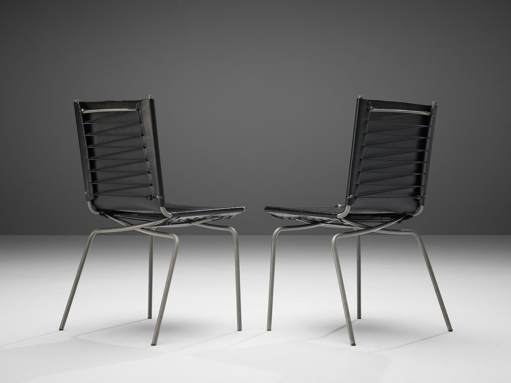 Late 20th Century Fabiaan Van Severen Dining Chairs in Black Leather For Sale