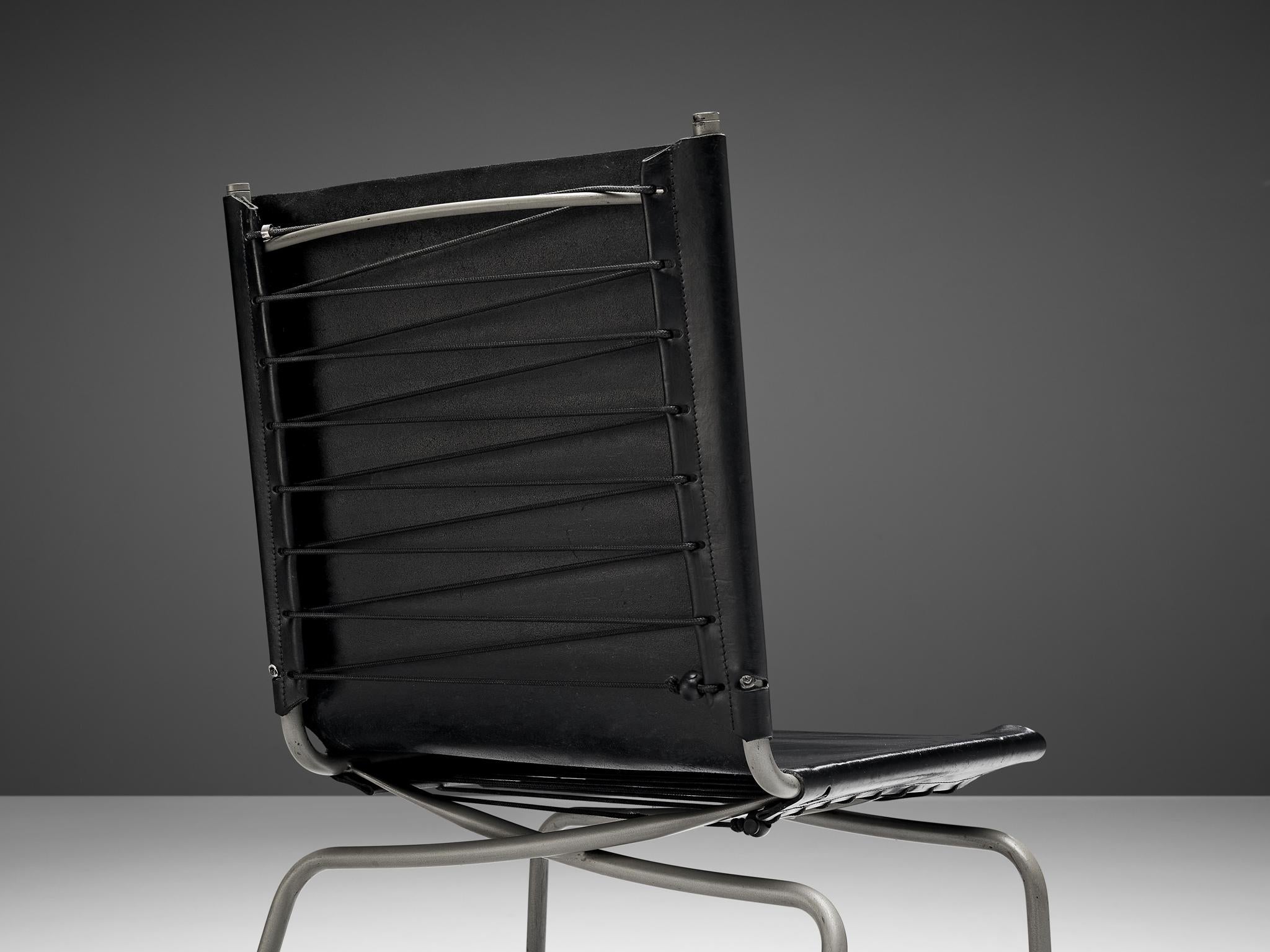 Modern Fabiaan Van Severen Dining Chairs in Black Leather For Sale