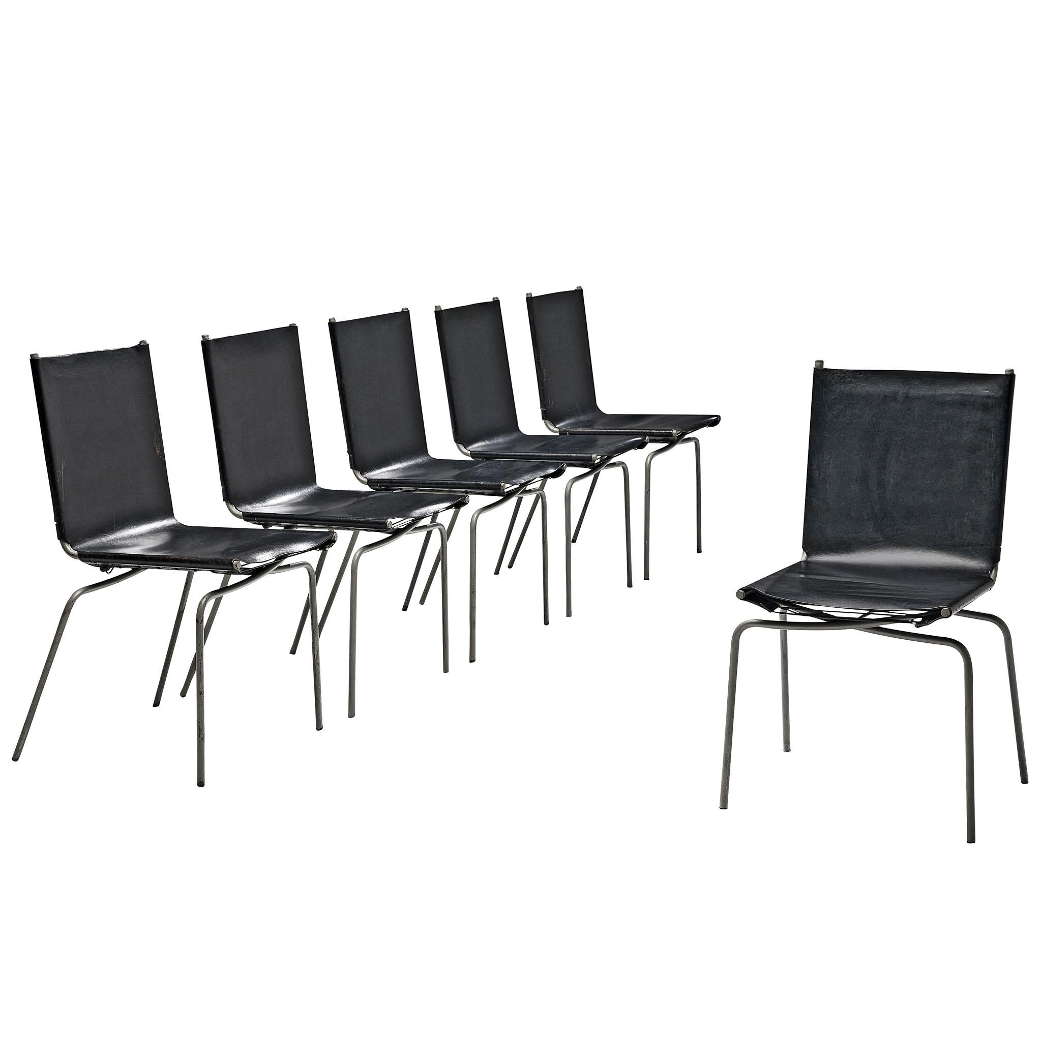 Fabiaan Van Severen Dining Chairs in Black Leather For Sale