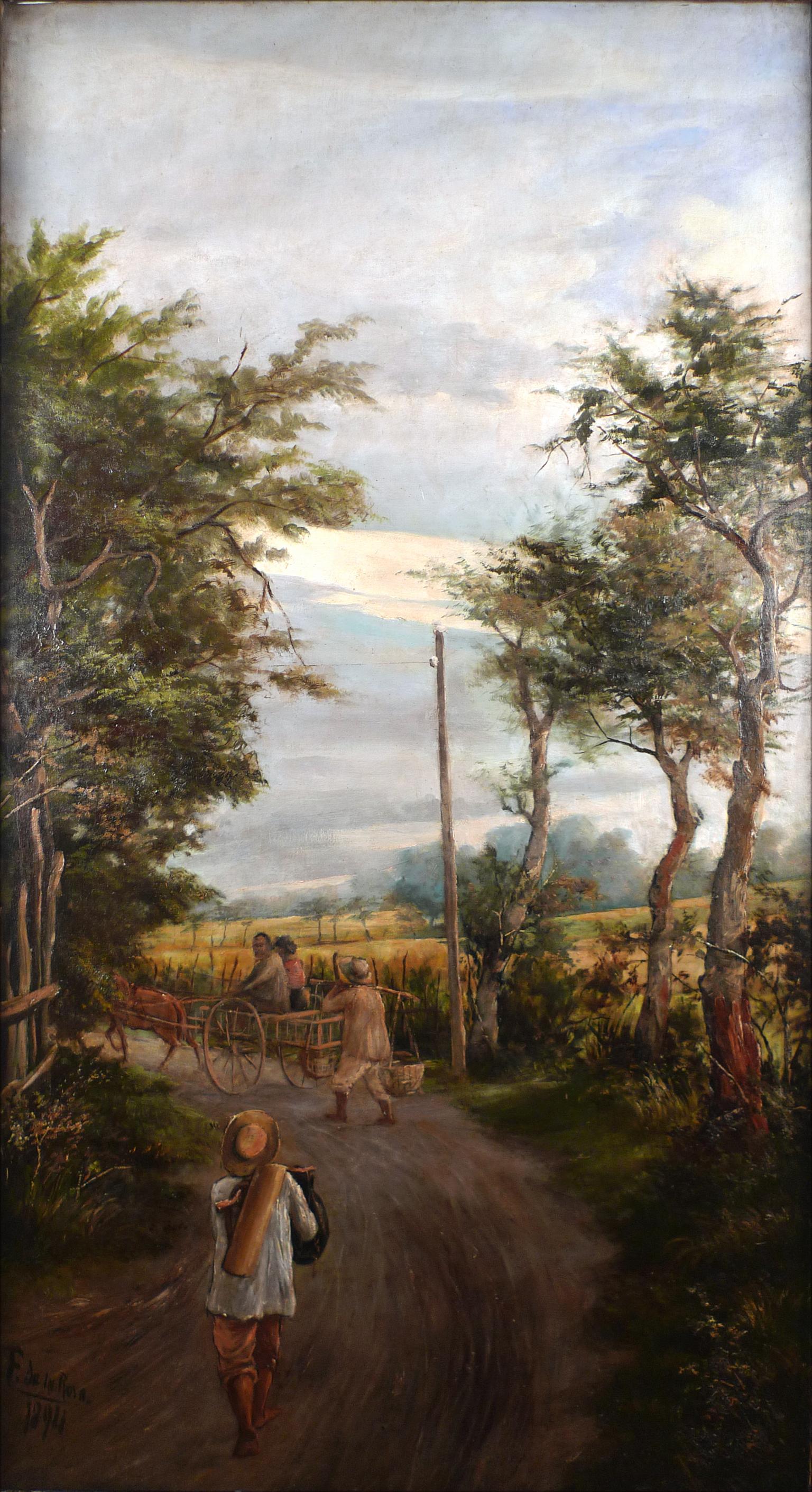 „Filipino Farm Workers in Horse Carriage“, Ölgemälde auf Leinwand von F. de la Rosa, 19. Jahrhundert – Painting von Fabian de la Rosa