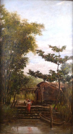 "Filipino Girl Coming Down the Steps", 19th Century by Artist Fabian de la Rosa