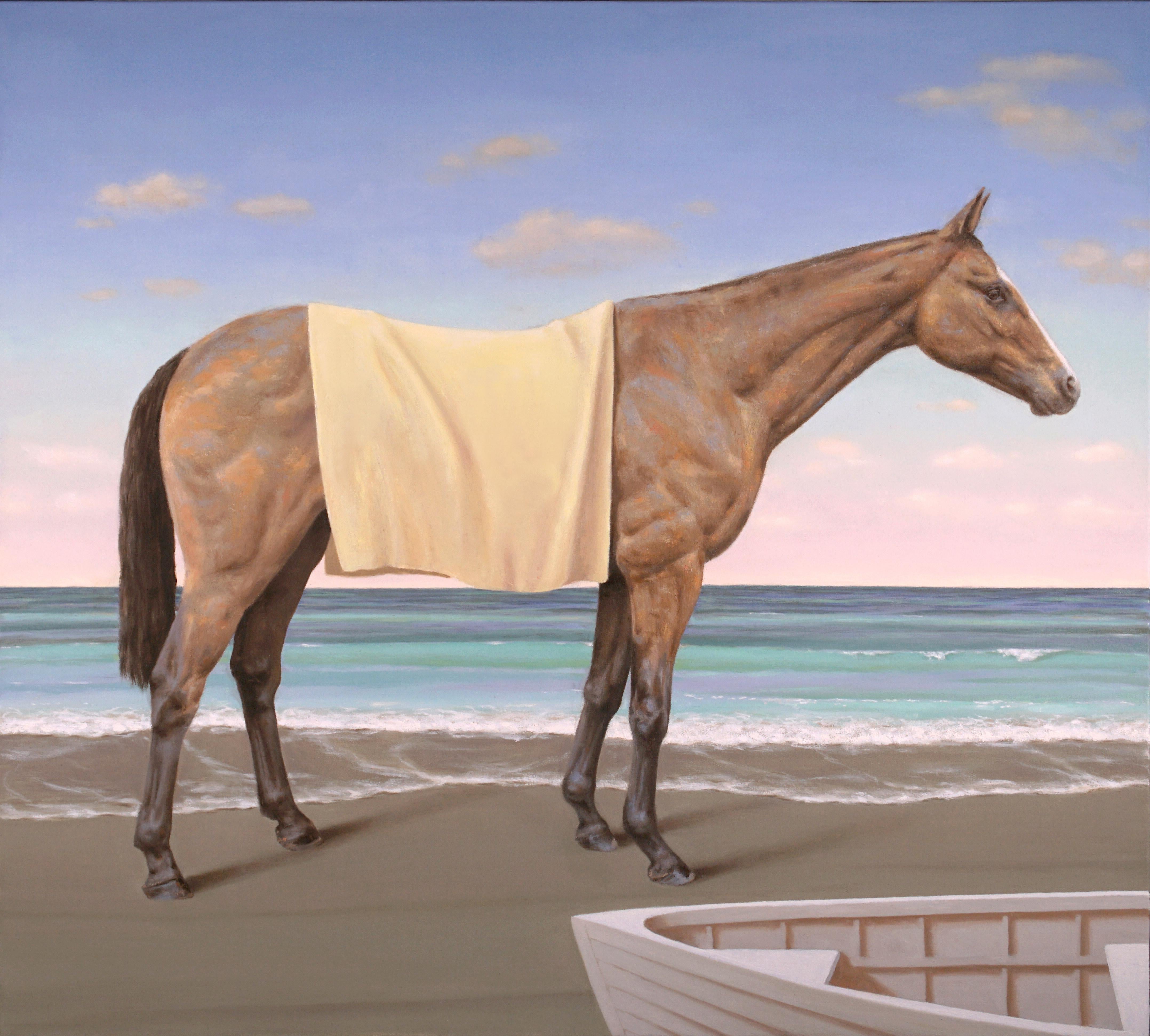 Figurative Painting Fabian Jean - Horse, océan, bateau