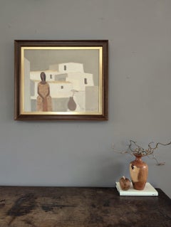 Mid-Century Figurative Oil Painting by Fabian Lundqvist - By the Balcony Ledge