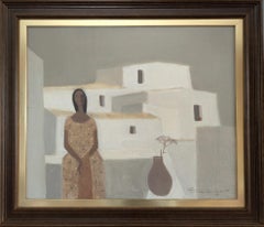 Mid-Century Figurative Oil Painting by Fabian Lundqvist - By the Balcony Ledge