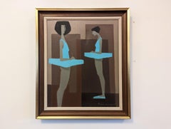 Mid-Century Figurative Oil Painting, Fabian Lundqvist - Blue Ballerinas