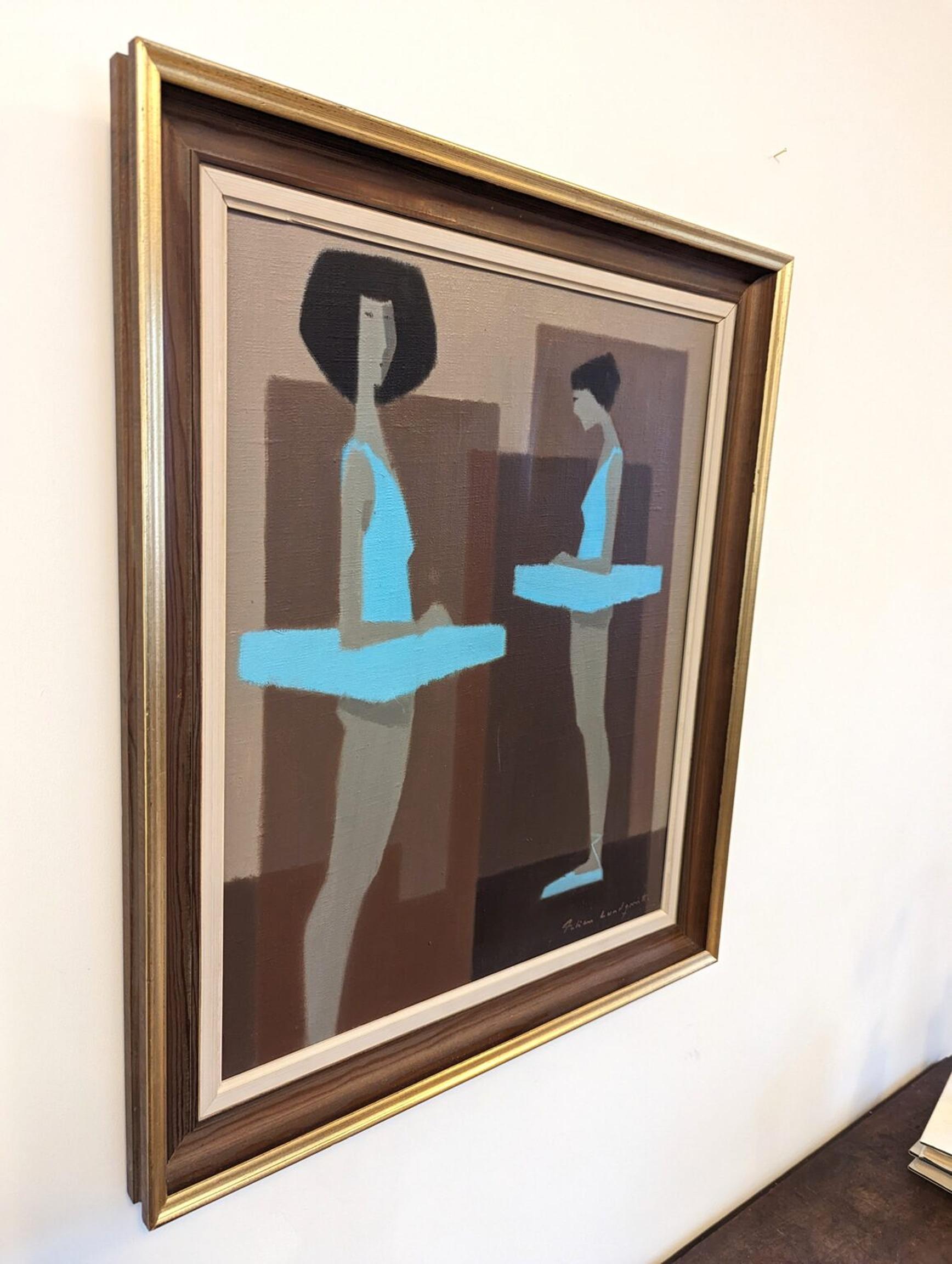 Mid-Century Figurative Oil Painting, Fabian Lundqvist - Blue Ballerinas For Sale 2