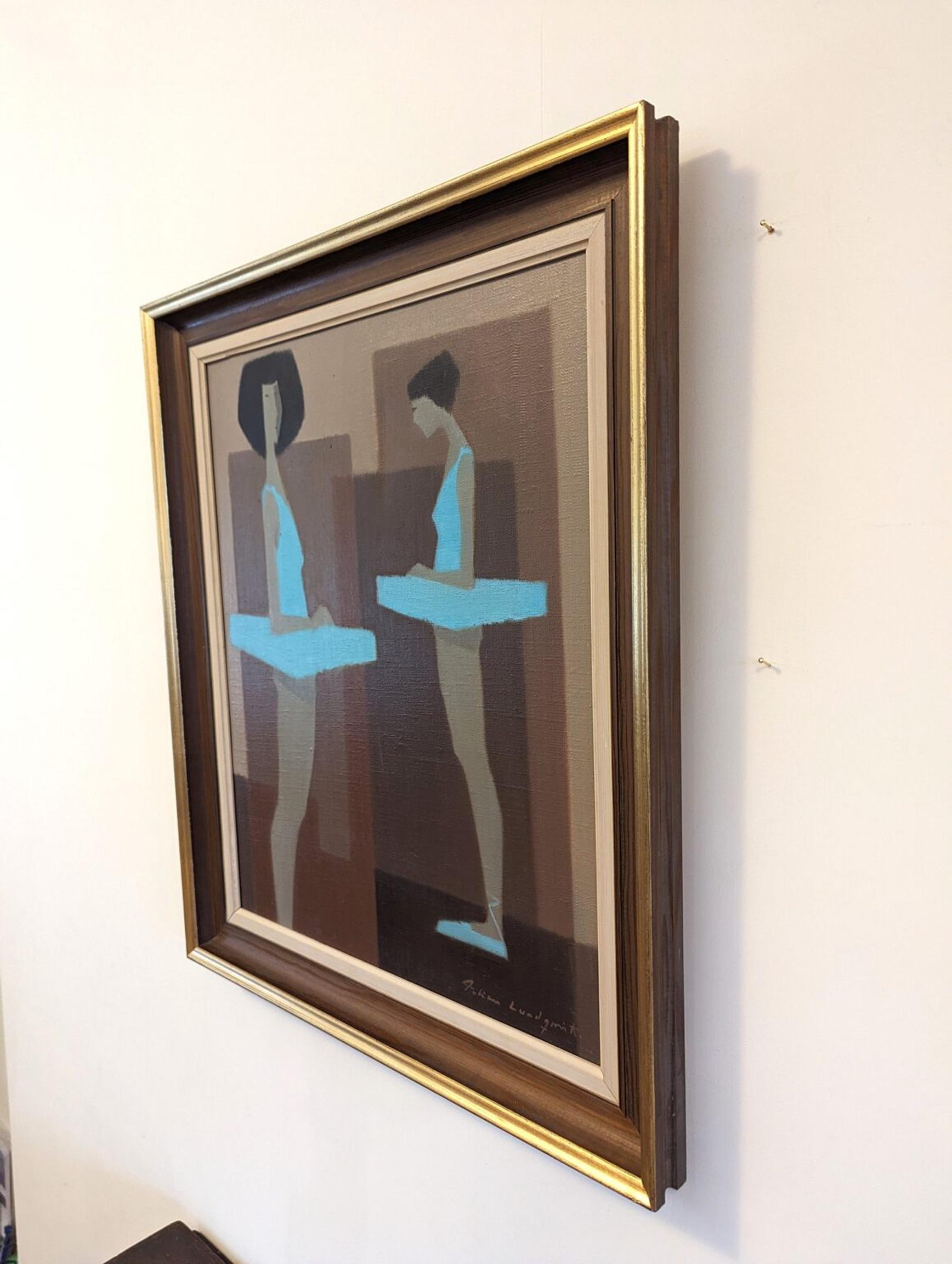 Mid-Century Figurative Oil Painting, Fabian Lundqvist - Blue Ballerinas For Sale 3