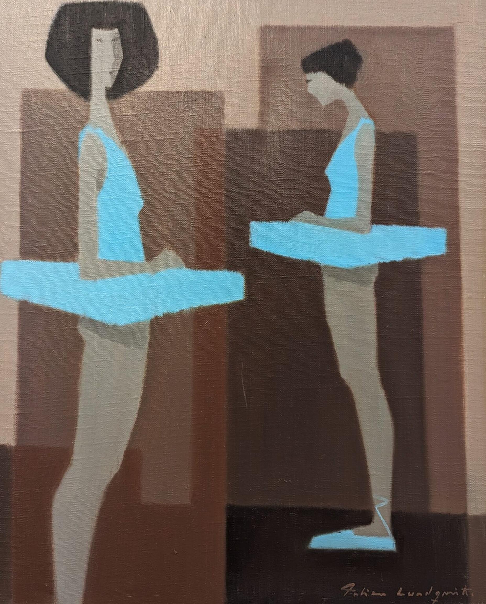 Mid-Century Figurative Oil Painting, Fabian Lundqvist - Blue Ballerinas For Sale 8