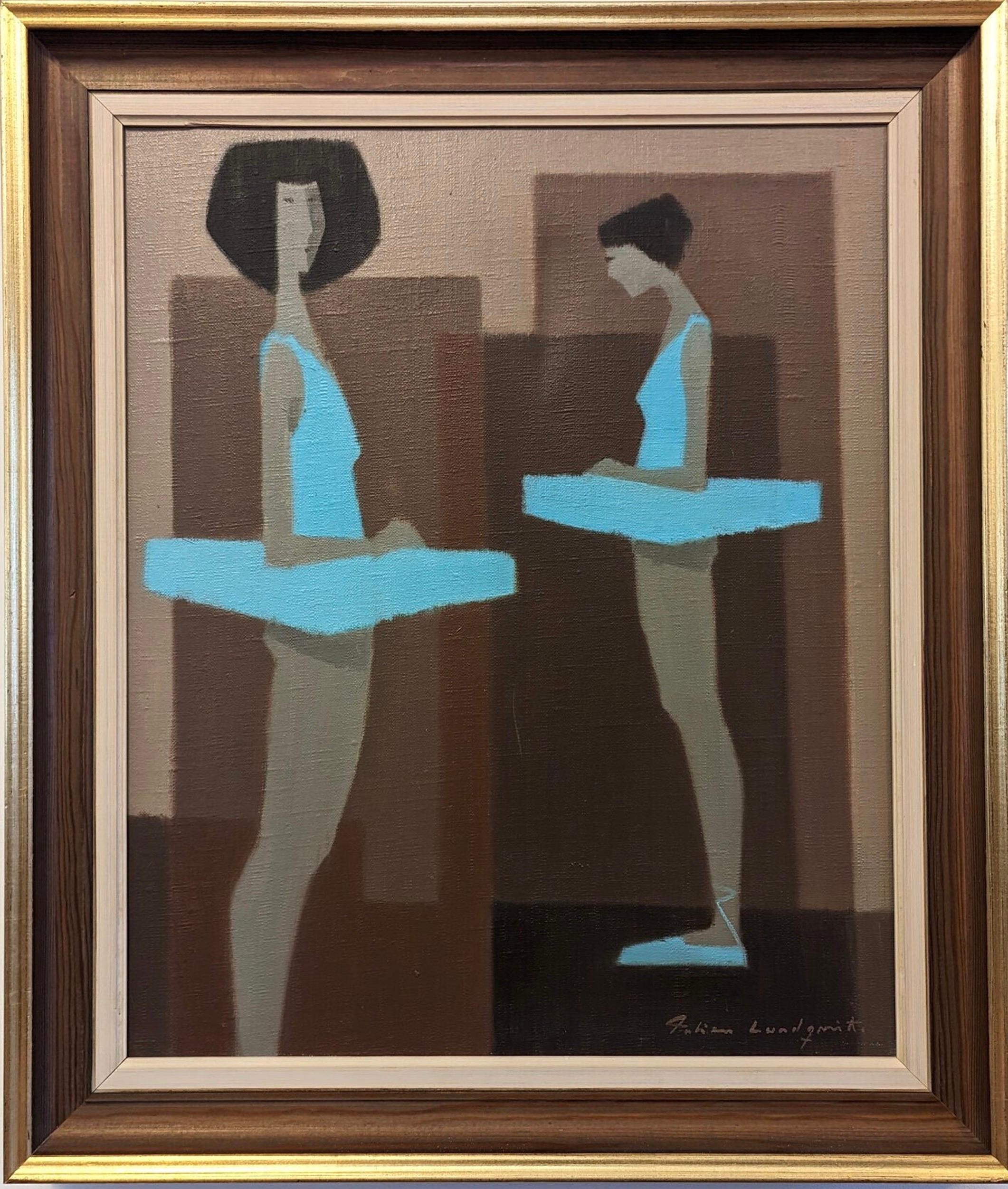 BLUE BALLERINAS
Size: 55 x 47 cm (including frame)
Oil on Canvas

An outstanding mid-century figurative composition, executed in oil onto canvas by the established Swedish artist Fabian Lundqvist (1913-1989), whose works have been represented in