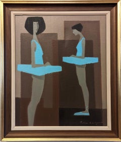 Retro Mid-Century Figurative Oil Painting, Fabian Lundqvist - Blue Ballerinas