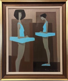 Vintage Mid-Century Figurative Oil Painting, Fabian Lundqvist - Blue Ballerinas