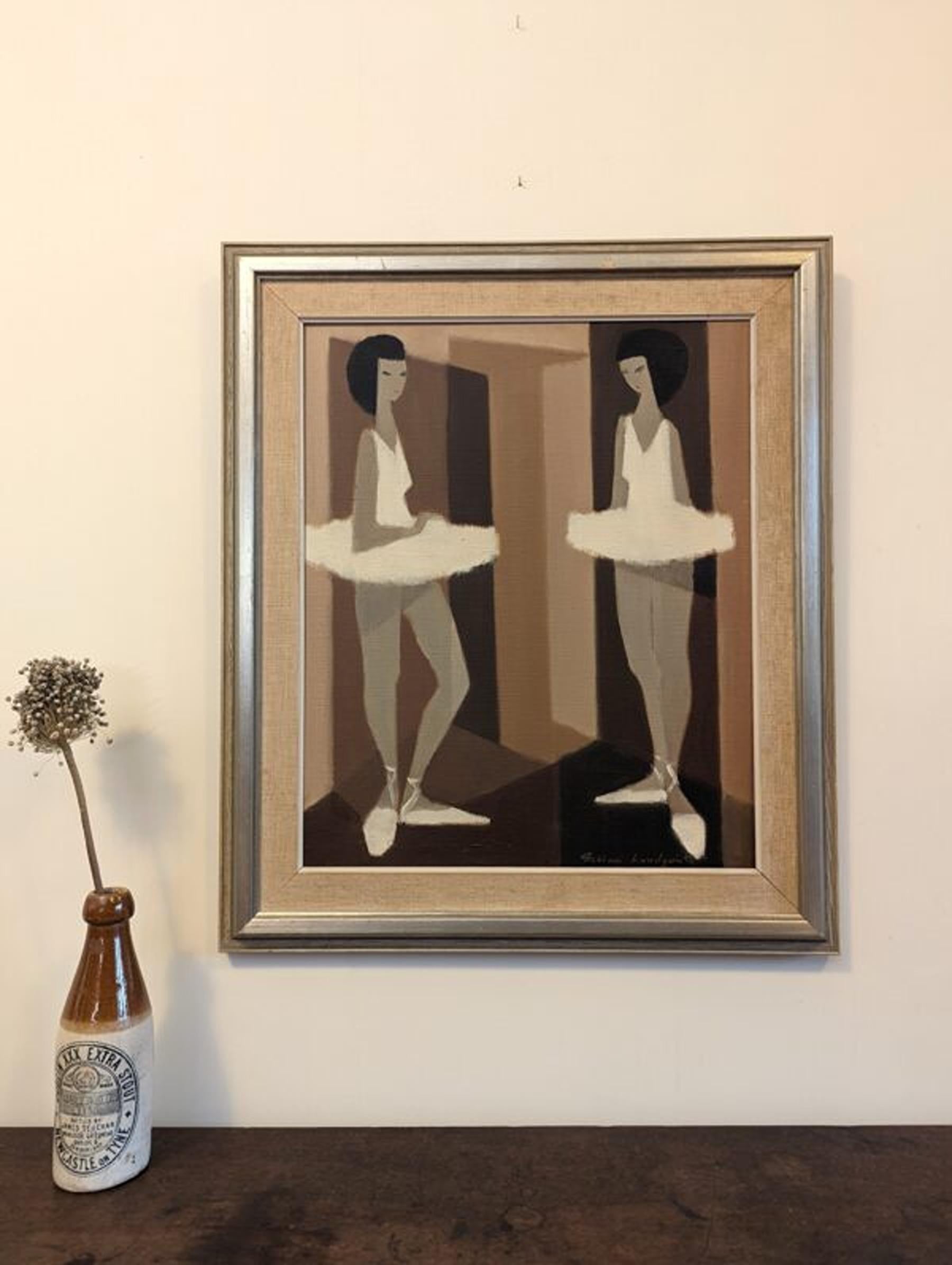 MODERNIST BALLERINAS 
Size: 59.5 x 51 cm (including frame)
Oil on Canvas

An outstanding mid-century figurative composition, executed in oil onto canvas by the established Swedish artist Fabian Lundqvist (1913-1989), whose works have been