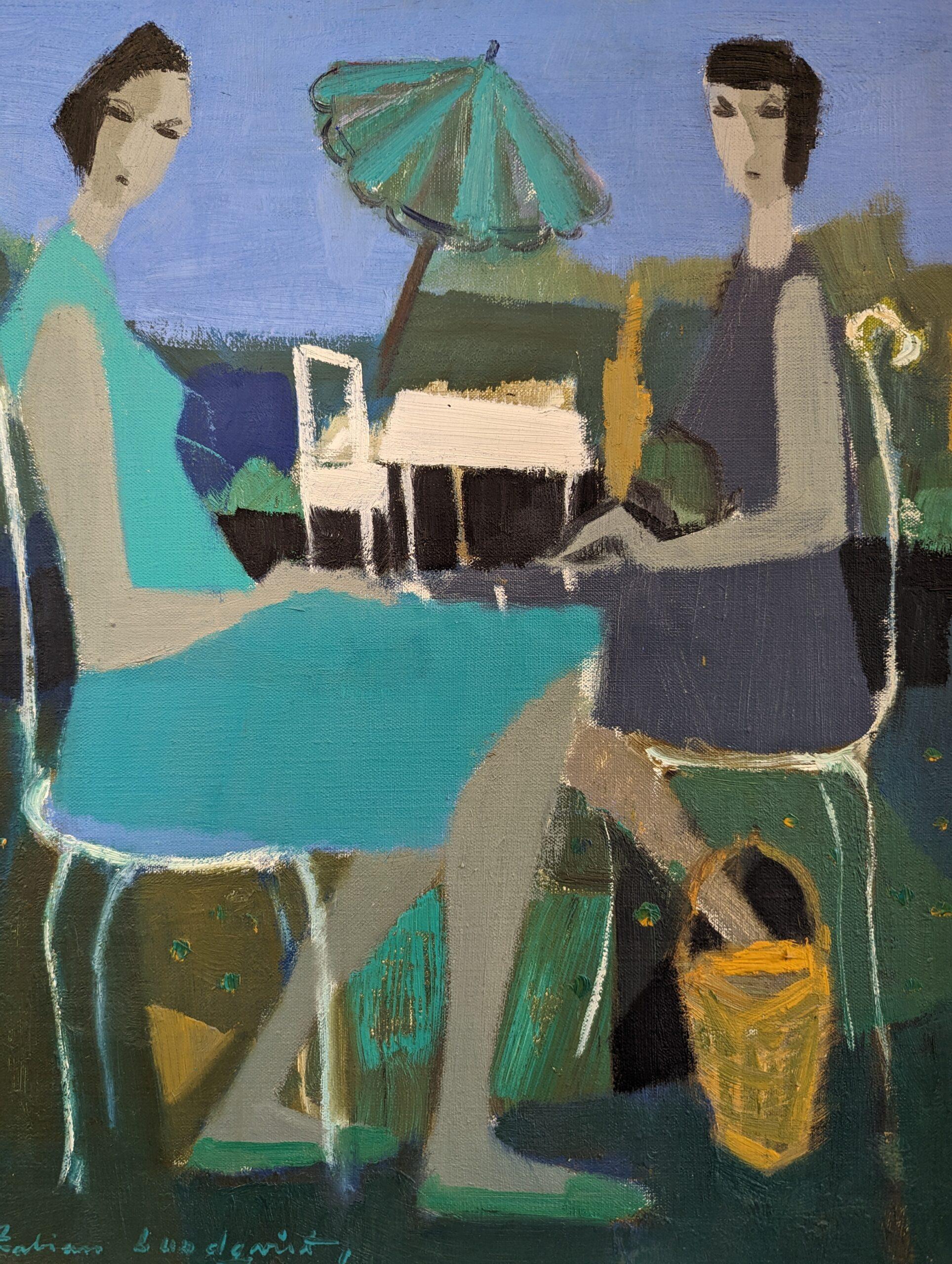 Peinture à l'huile figurative moderne du milieu du siècle dernier, Fabian Lundqvist - Vacation au jardin en vente 9