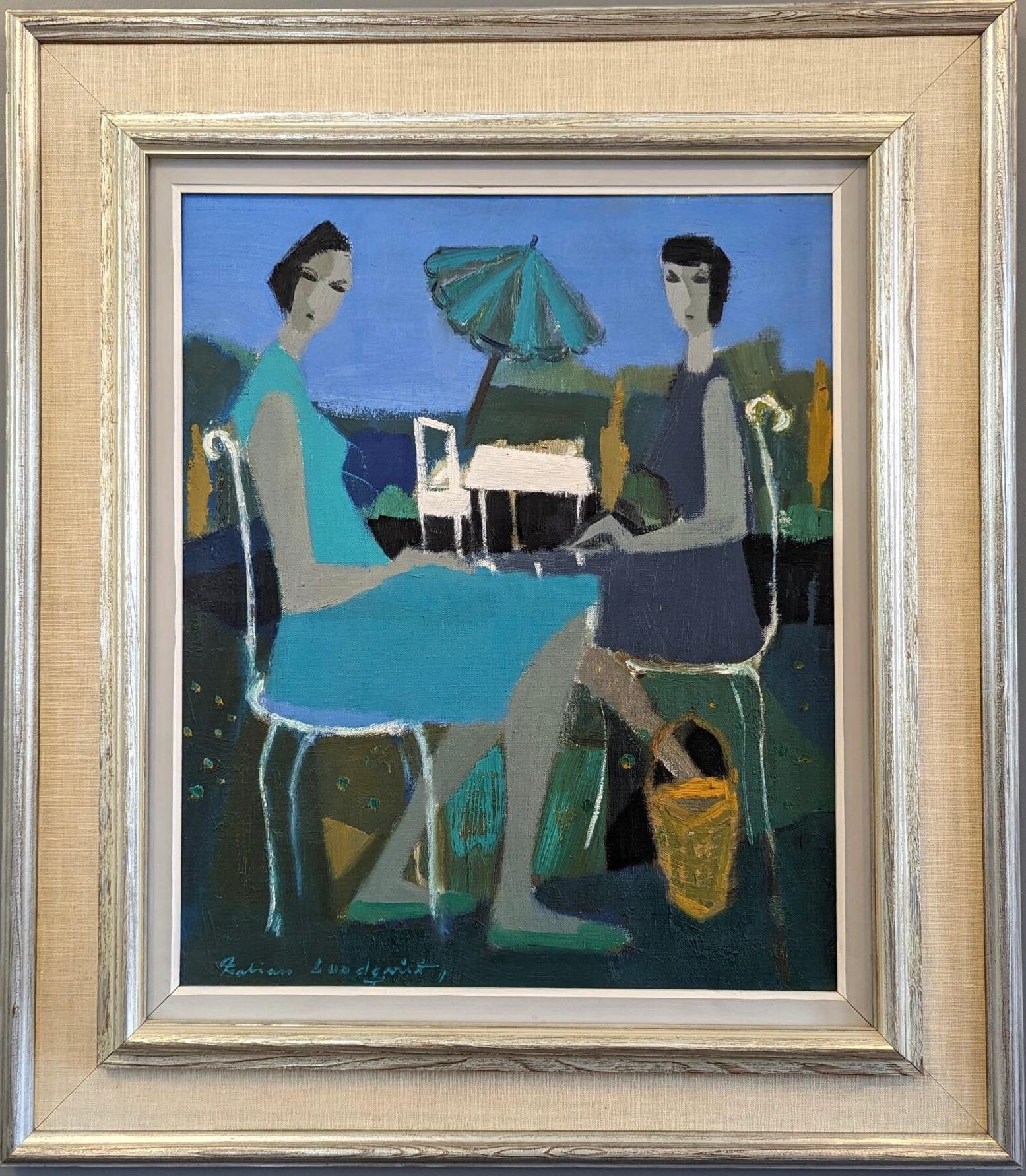 VACANCES AU JARDIN
Dimensions : 67 x 59 cm (cadre compris)
Huile sur toile

Charmante composition figurative du milieu du siècle, exécutée à l'huile sur toile par l'artiste suédois reconnu Fabian Lundqvist (1913-1989), dont les œuvres sont