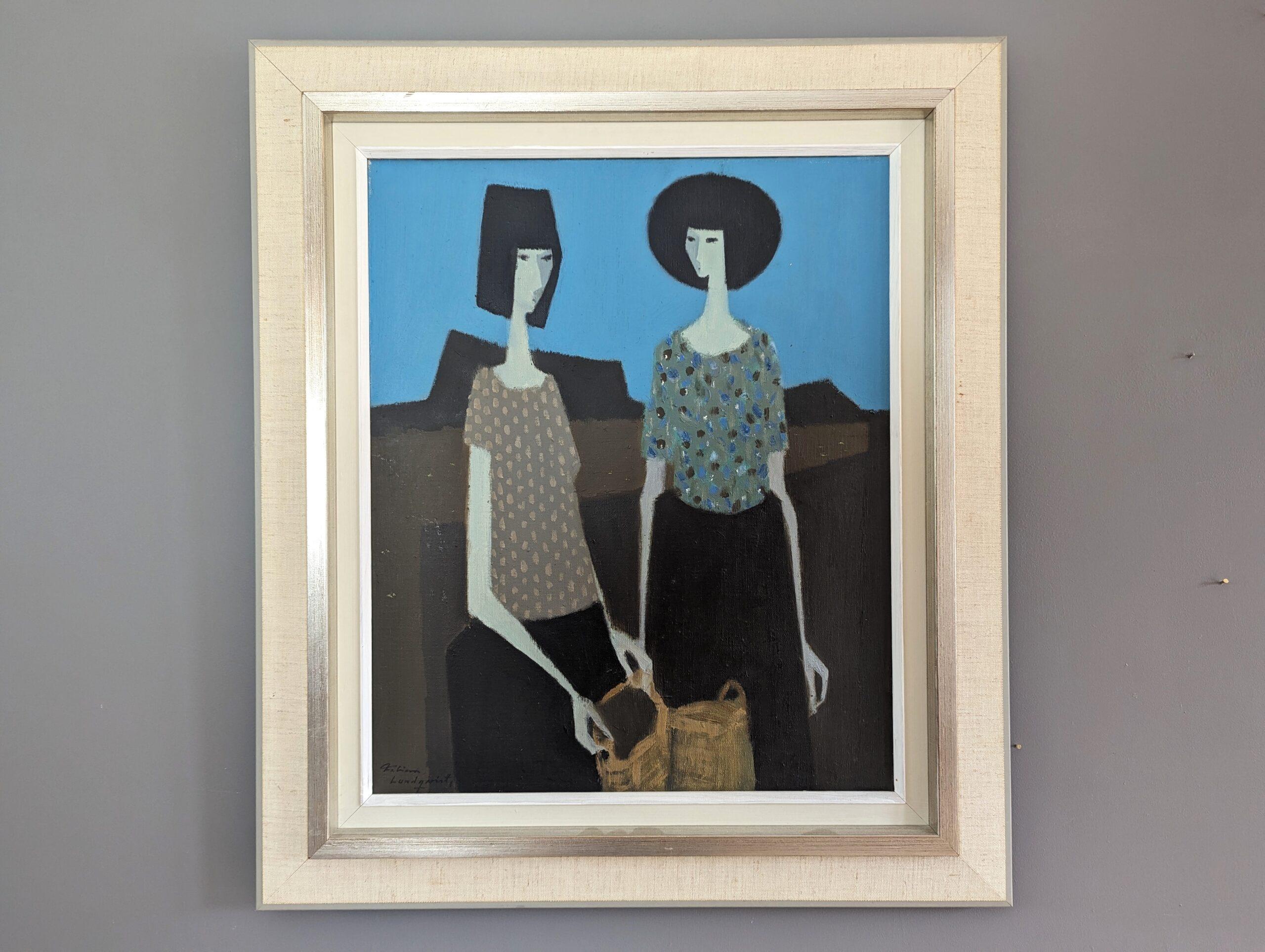 Mid-Century Modern Figurative Oil Painting, Fabian Lundqvist - Ladies at Dawn 1