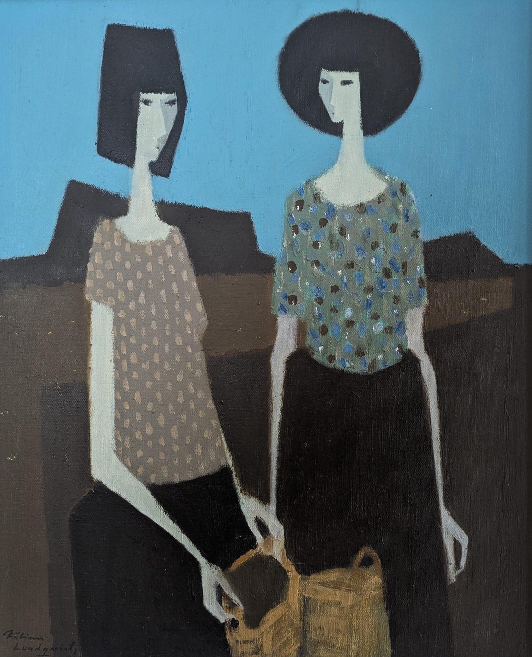 Mid-Century Modern Figurative Oil Painting, Fabian Lundqvist - Ladies at Dawn 8