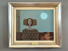 Modernes figuratives Ölgemälde aus der Mitte des Jahrhunderts, Fabian Lundqvist – Mondlichtporträt