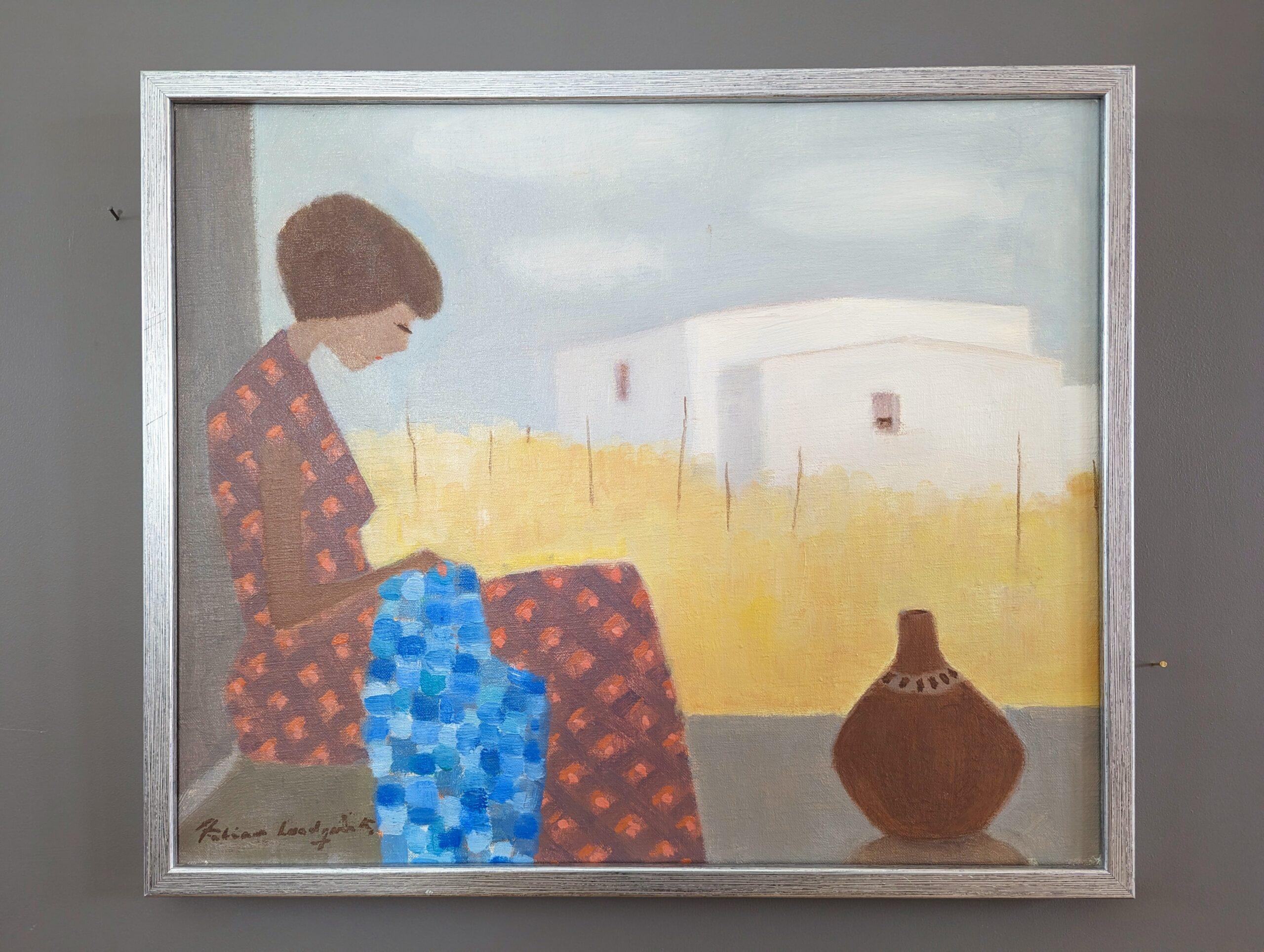 Peinture à l'huile figurative moderne du milieu du siècle dernier, Fabian Lundqvist -Overlooking Fields en vente 1