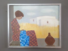 Figuratives Ölgemälde, Fabian Lundqvist, „Overlooking Fields“, Moderne der Mitte des Jahrhunderts