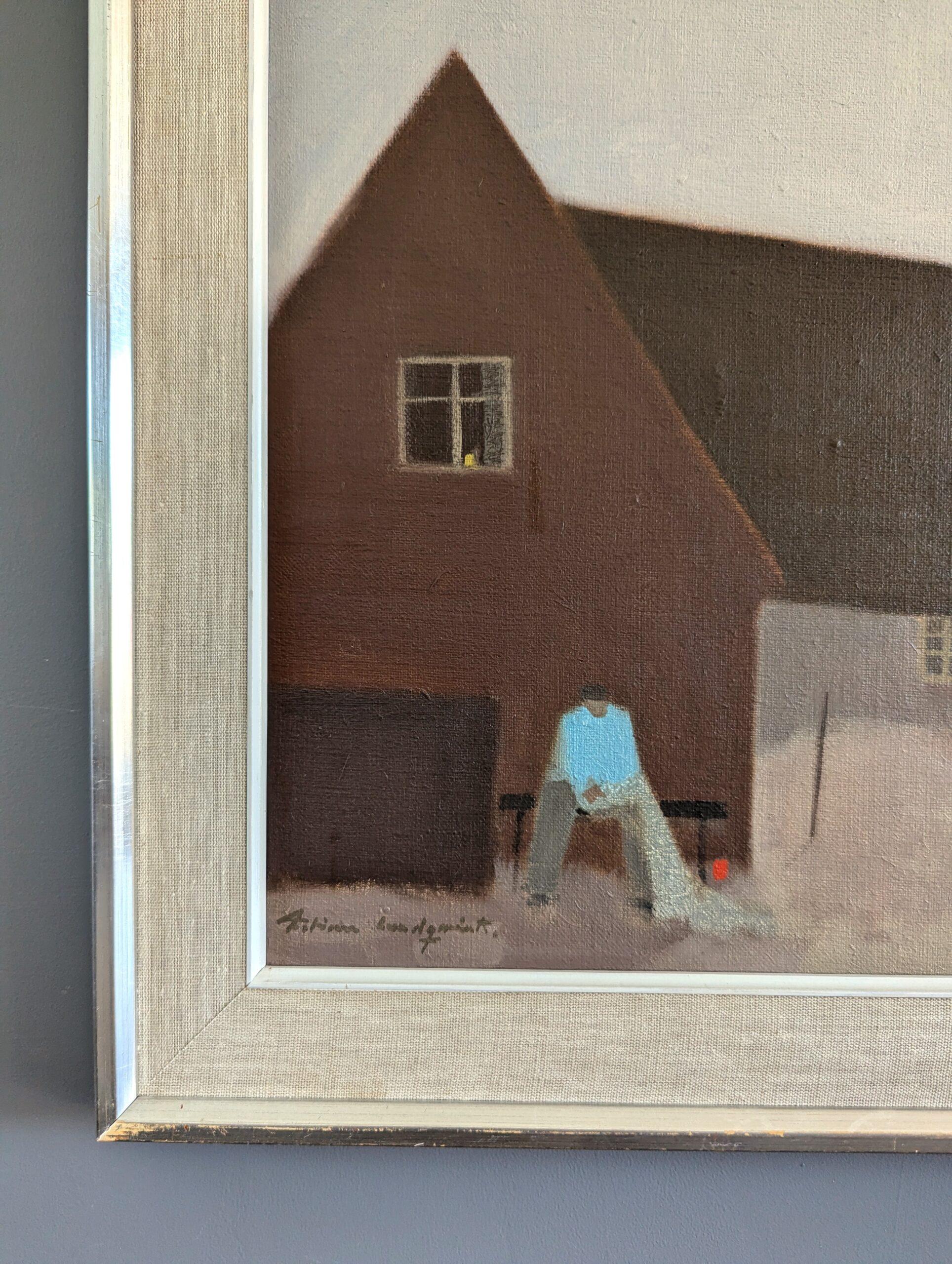 Modernes Landschaftsgemälde aus der Mitte des Jahrhunderts, Ölgemälde, Fabian Lundqvist – Außerhalb des Hauses 5