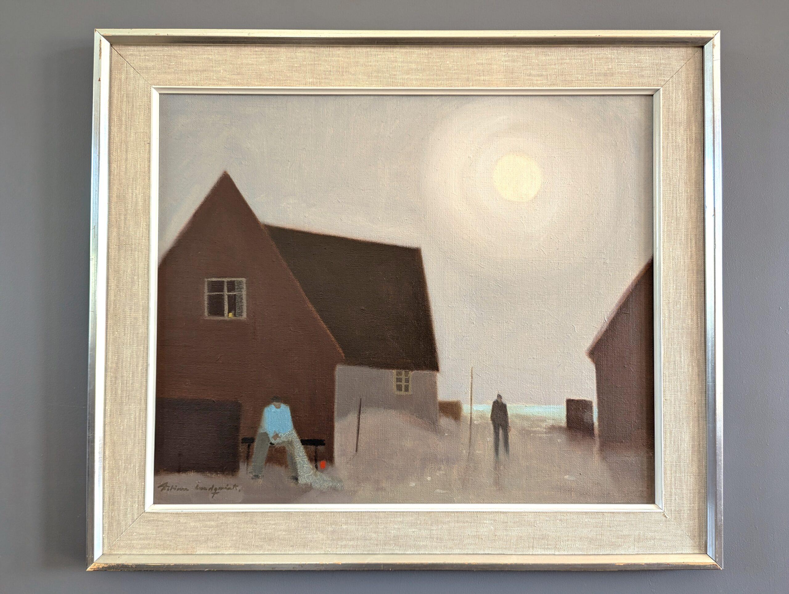Modernes Landschaftsgemälde aus der Mitte des Jahrhunderts, Ölgemälde, Fabian Lundqvist – Außerhalb des Hauses 7